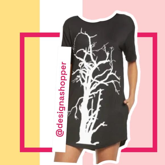 Dai Moda Hope T-shirt Mini Dress Black with White Tree of Hope - Size Small - Picture 2 of 8